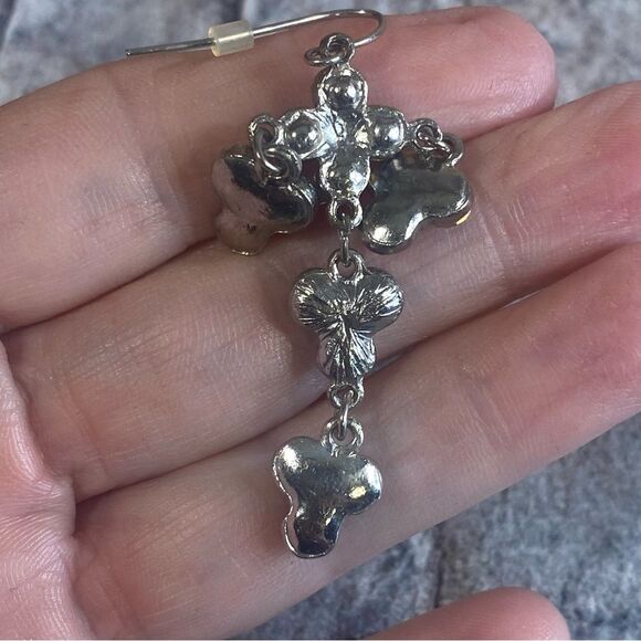 Pink and Silver Cluster Drop Earrings Elegant Sparkly Dangle Style - Picture 5 of 6